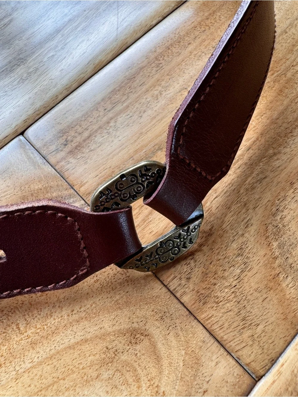 Women's Dark Brown Western Leather Belt with Antique Buckle
